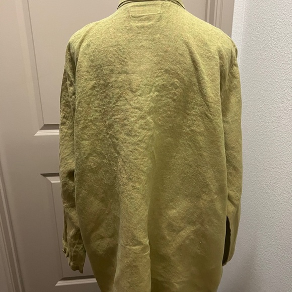 FLAX, Sage Green 100% Linen Button Down Long Sleeve Men's Shirt, Size Large - Picture 3 of 4